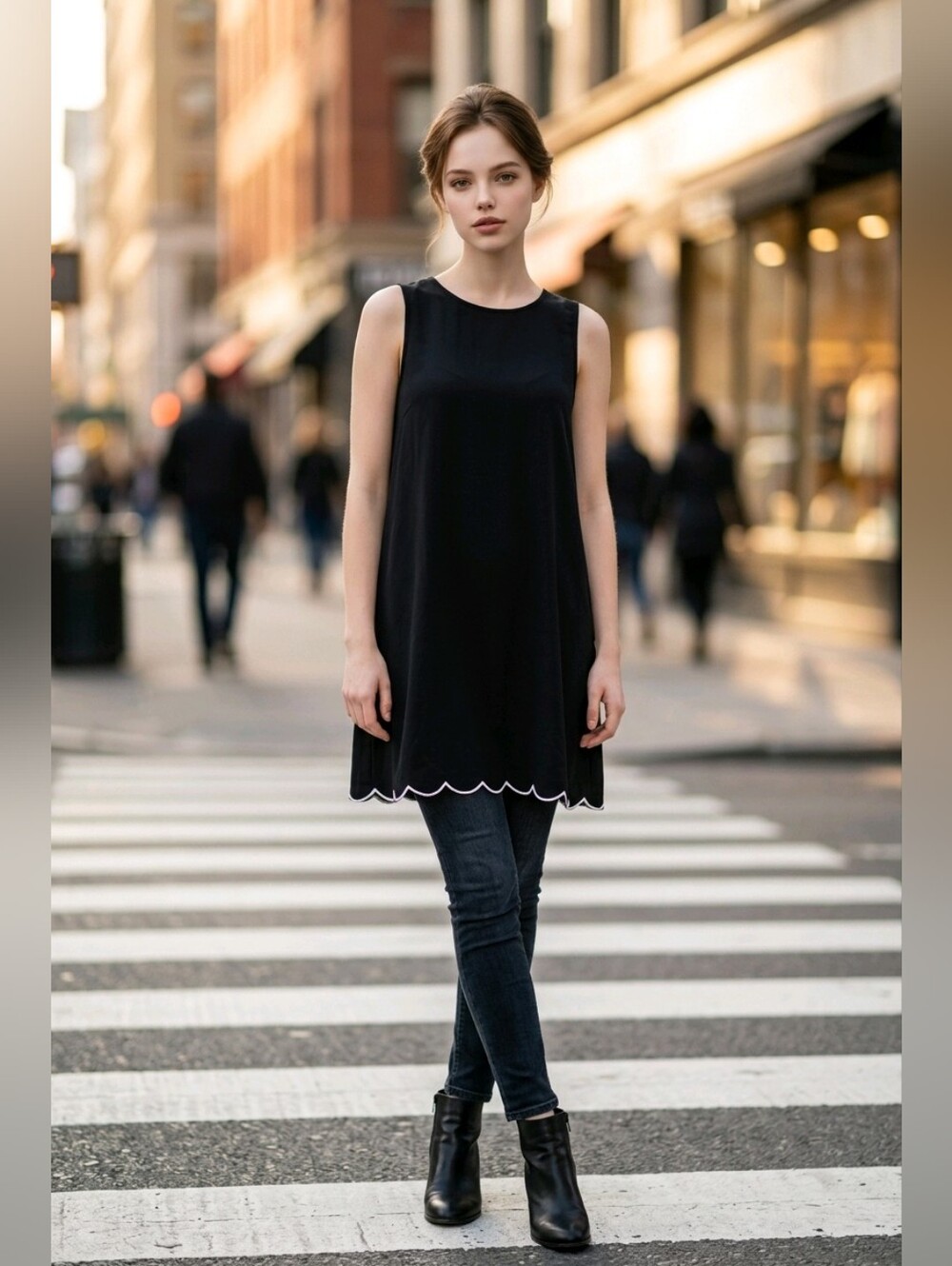 Lily Rose Black Sleeveless Mini Dress with Scalloped Hem